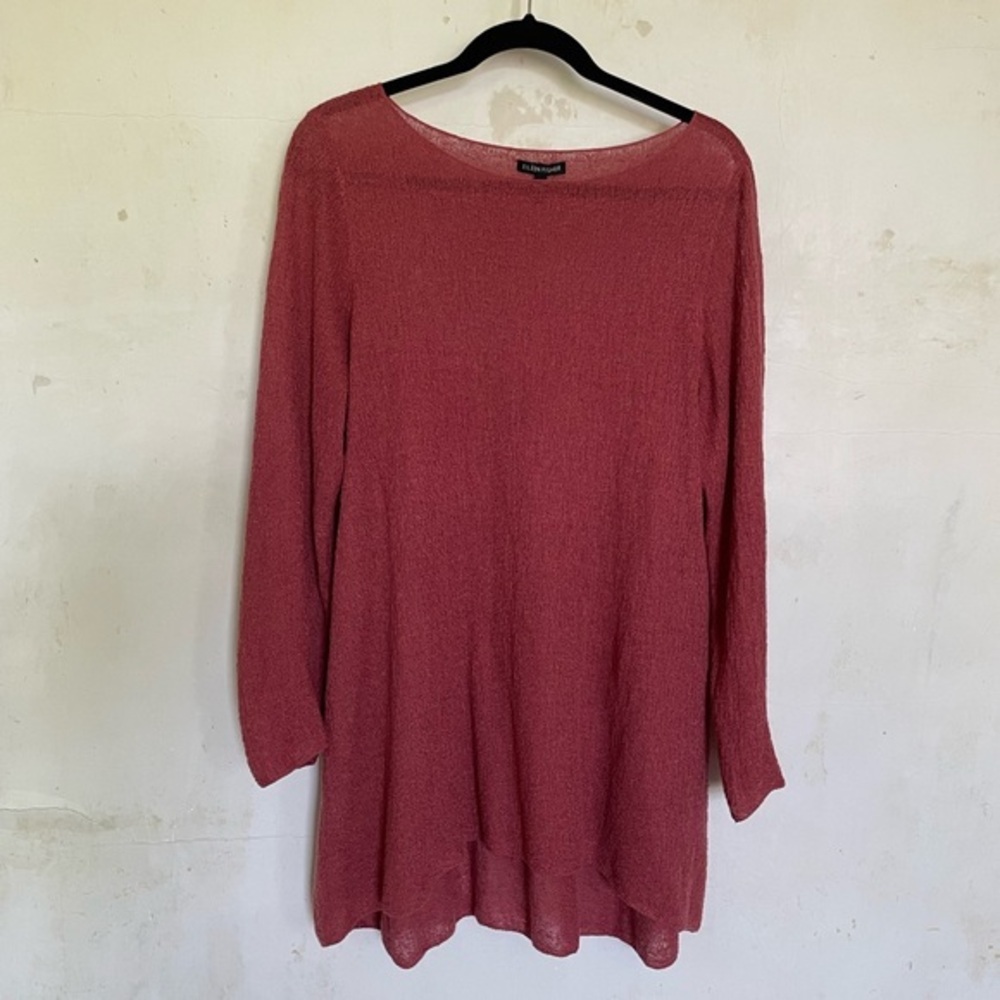 Eileen Fisher 100% Organic Linen Red Scoop Neck Tunic L